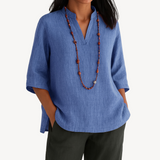 Katherine | Women’s Casual Linen Tunic Top – Blue | The Bellemont Sisters Australia