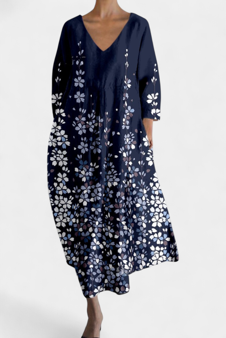 Isalinde | Comfortable V-Neck Dress – Blue | The Bellemont Sisters Australia