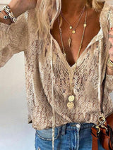 Maria | Women Elegant Boho V Neck Blouse – Khaki | The Bellemont Sisters Australia