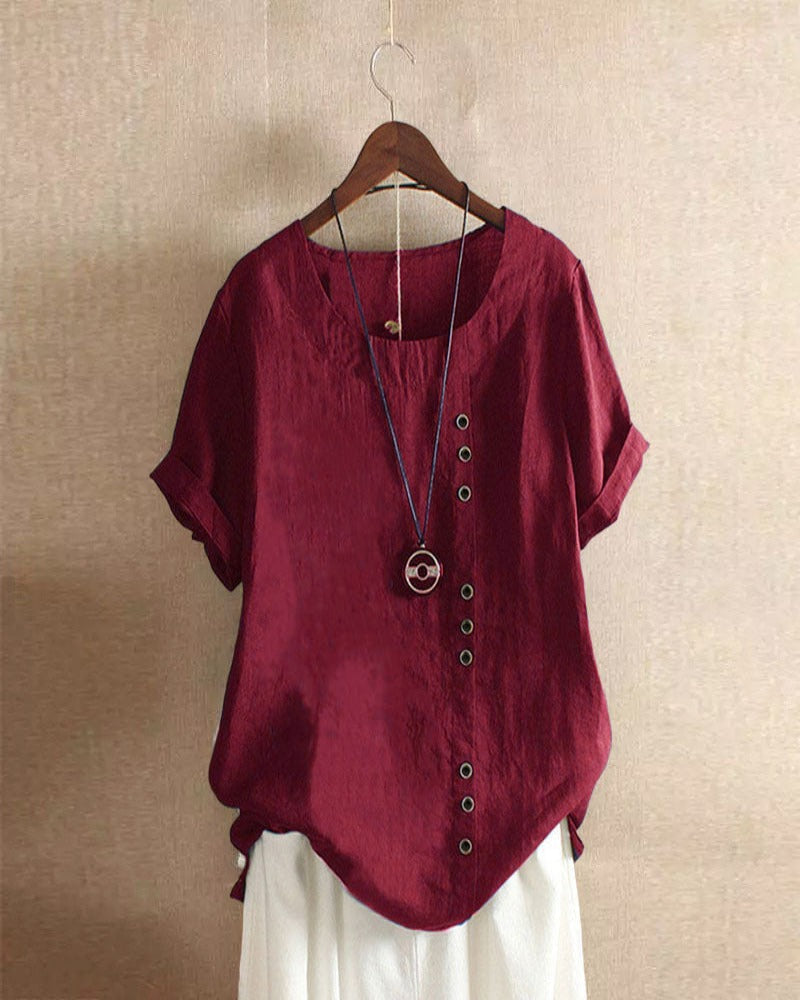 Beatrice | Women Button Detail Casual Short Sleeve Blouse – Red | The Bellemont Sisters Australia