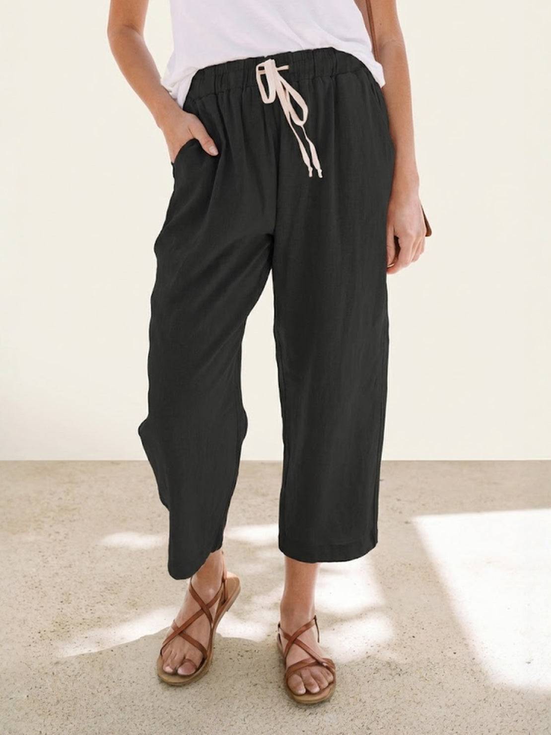 Alexa | Women's Drawstring Waist Casual Slim Fit Pants – Black | The Bellemont Sisters Australia