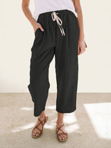 Alexa | Women's Drawstring Waist Casual Slim Fit Pants – Black | The Bellemont Sisters Australia