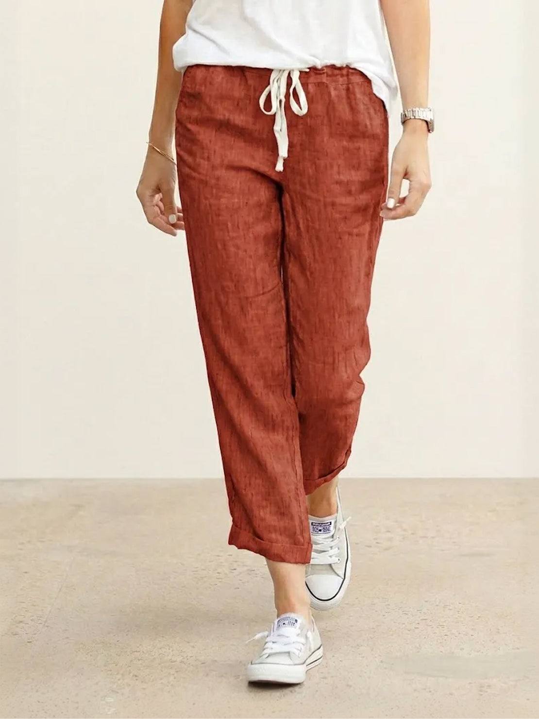 Alexa | Women's Drawstring Waist Casual Slim Fit Pants – Rusty Orange | The Bellemont Sisters Australia