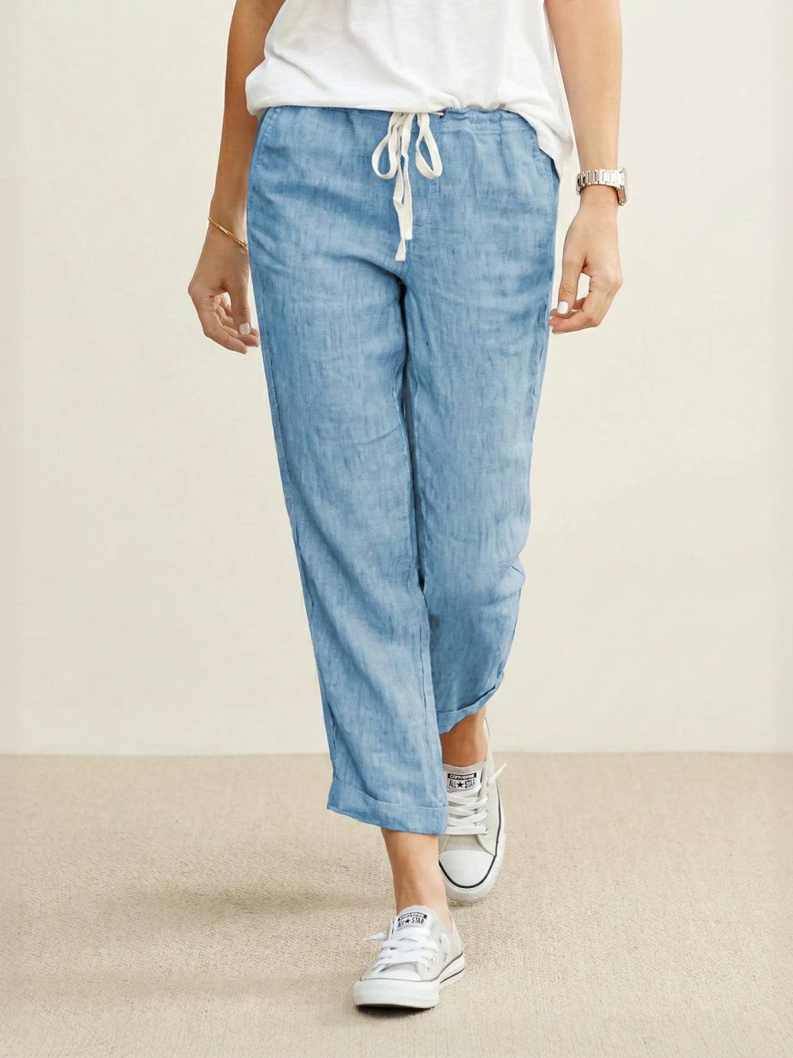 Alexa | Women's Drawstring Waist Casual Slim Fit Pants – Light Blue | The Bellemont Sisters Australia