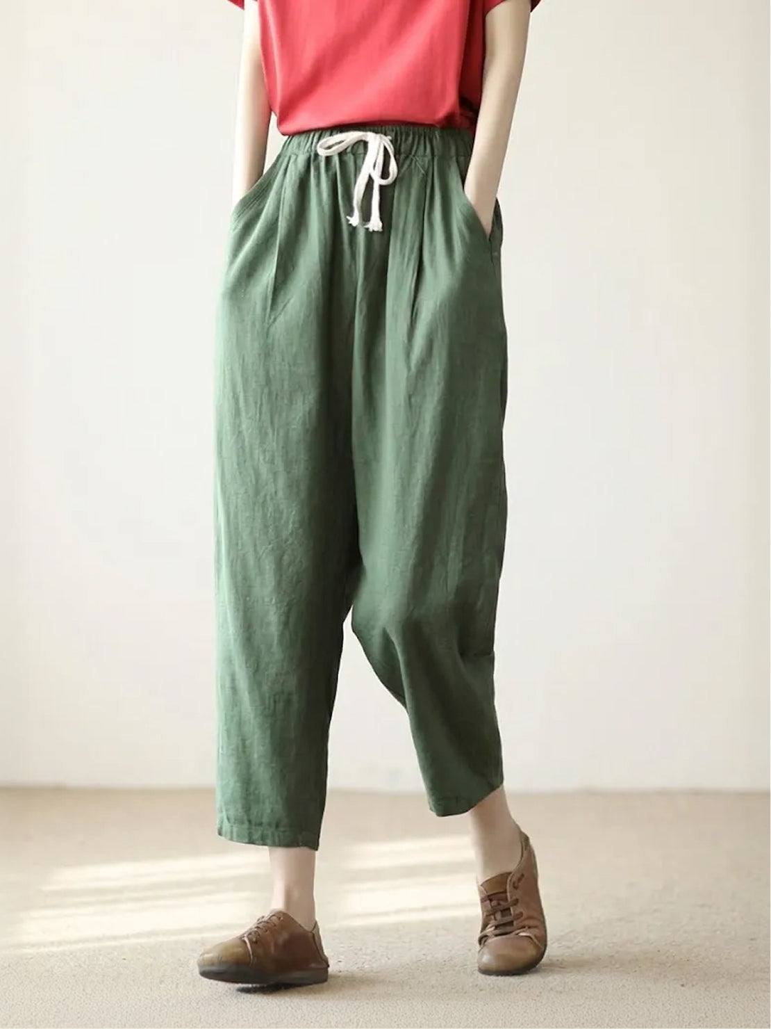 Alexa | Women's Drawstring Waist Casual Slim Fit Pants – Army Green | The Bellemont Sisters Australia