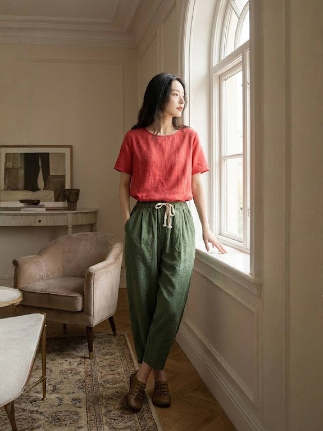 Alexa | Women's Drawstring Waist Casual Slim Fit Pants | The Bellemont Sisters Australia