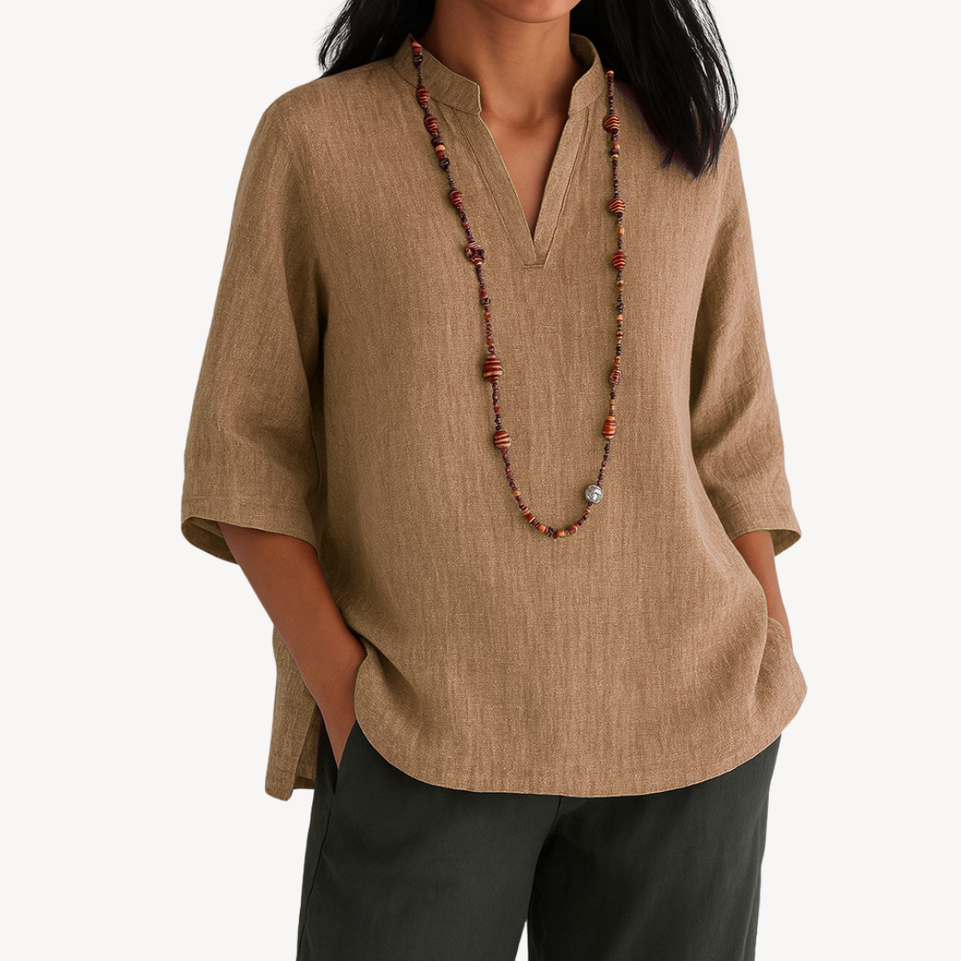 Katherine | Women’s Casual Linen Tunic Top – Brown | The Bellemont Sisters Australia