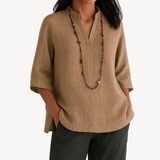 Katherine | Women’s Casual Linen Tunic Top – Brown | The Bellemont Sisters Australia