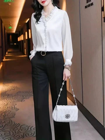 Brooklyn | Women Elegant Long Sleeve Ruffle Blouse | The Bellemont Sisters Australia