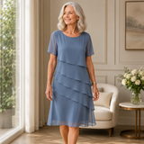 LINDA  | Elegant Comfort Ruffle Dress – Light Blue | The Bellemont Sisters Australia