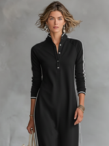 Women's Minimalist White-trimmed Button-down Collar Sweatshirt Maxi Dress | The Bellemont Sisters Australia