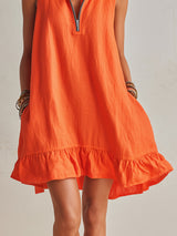 Vibrant Resort Orange Half-Zip Stand Collar Ruffled Mini Dress | The Bellemont Sisters Australia
