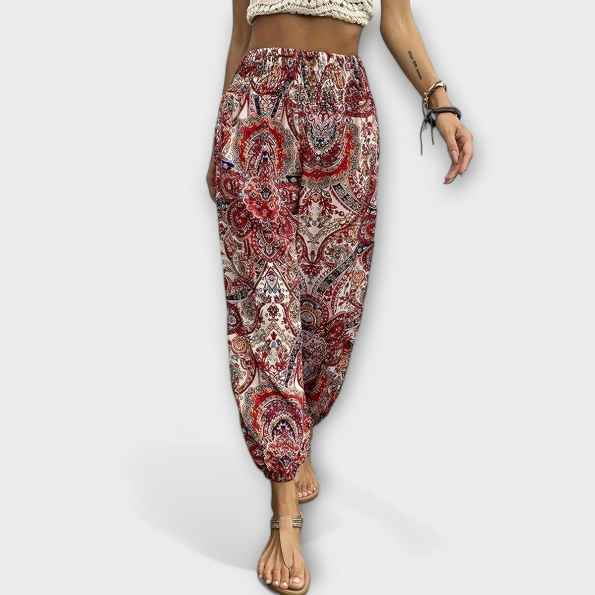 Scarlett - Pants With Ethnic Graphic – Red | The Bellemont Sisters Australia