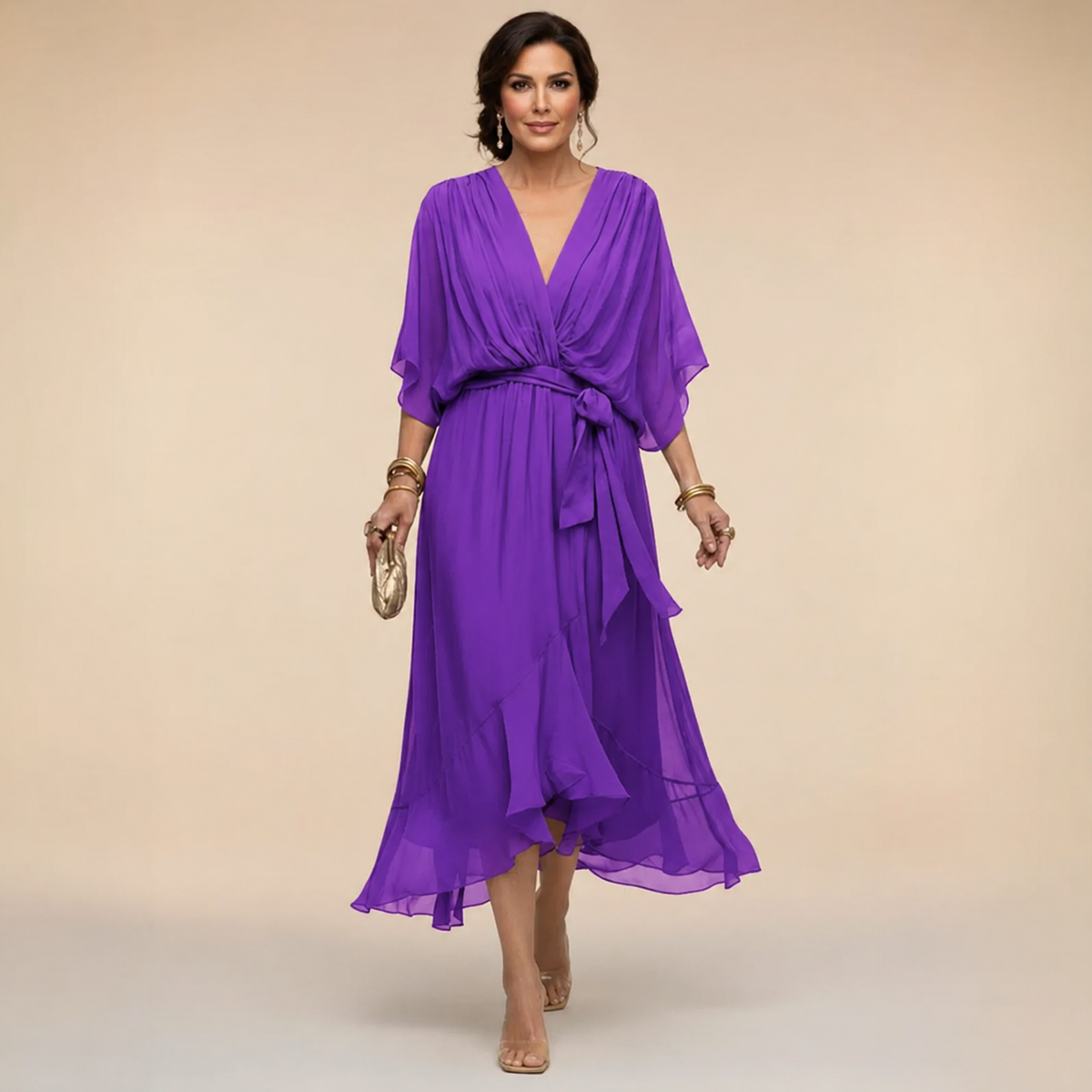 Monica | V-neck dress – Dark Purple | The Bellemont Sisters Australia