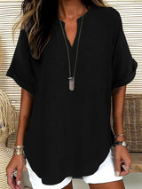 Atasia - Soft-Touch Notched-Neck Blouse – Black | The Bellemont Sisters Australia