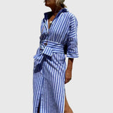 Ellen | Classic Striped Dress – Blue | The Bellemont Sisters Australia