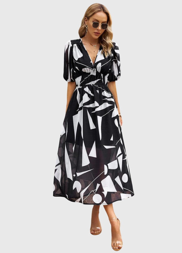Merlin | Flattering Floral Midi Dress – Black | The Bellemont Sisters Australia