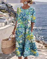 ELENA™ - ELEGANT FLORAL SUMMER MIDI DRESS – Blue | The Bellemont Sisters Australia