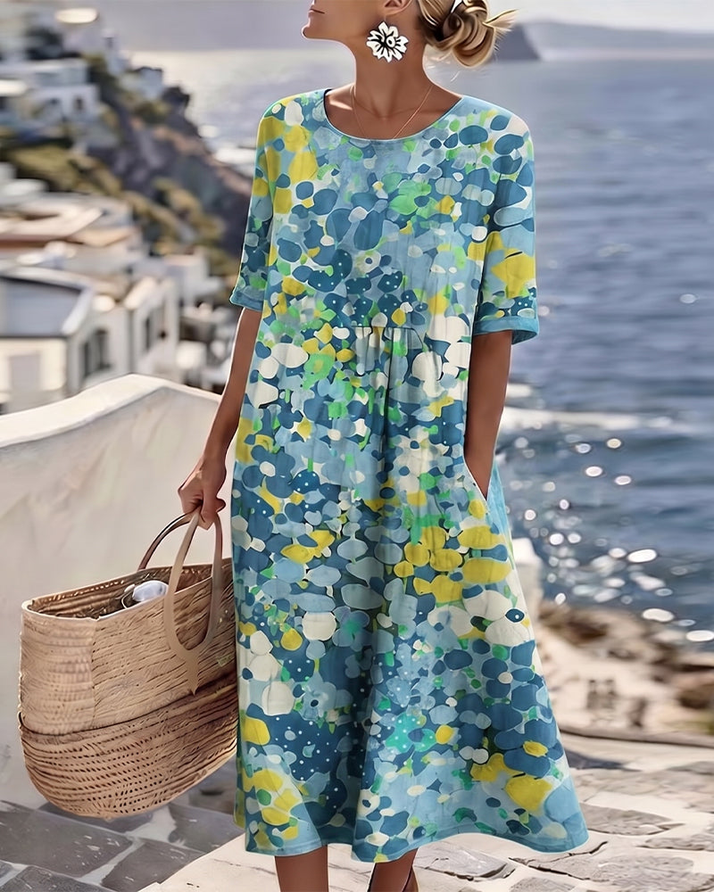 ELENA™ - ELEGANT FLORAL SUMMER MIDI DRESS – Blue | The Bellemont Sisters Australia