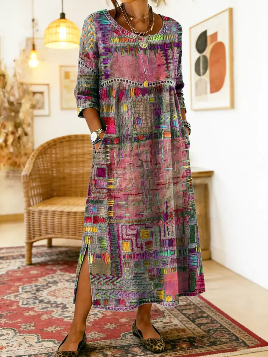 Manuela | Printed Dress with Ethnic Patchwork | The Bellemont Sisters Australia