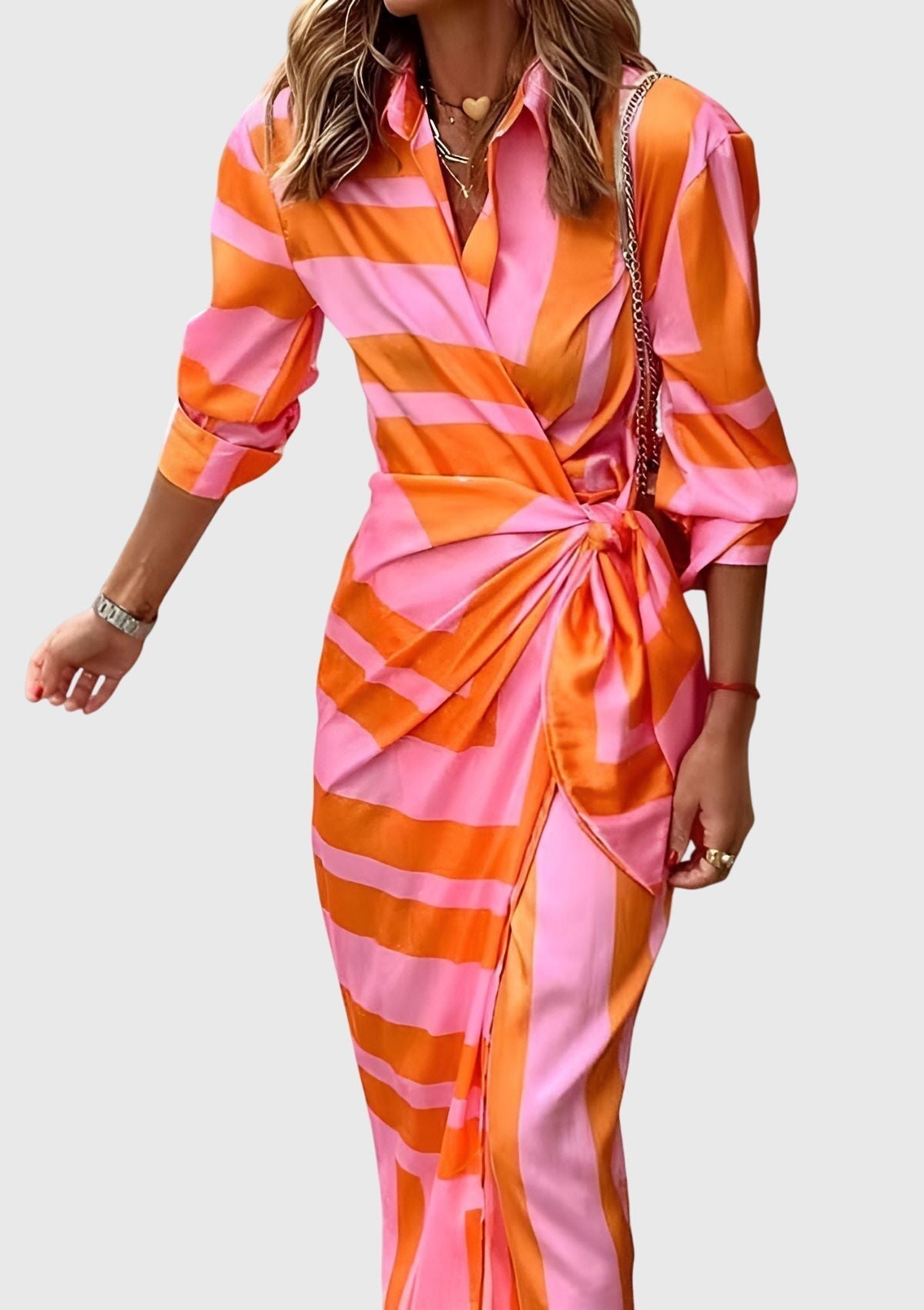 Everly | Elegant Wrap Dress With Print – Orange | The Bellemont Sisters Australia