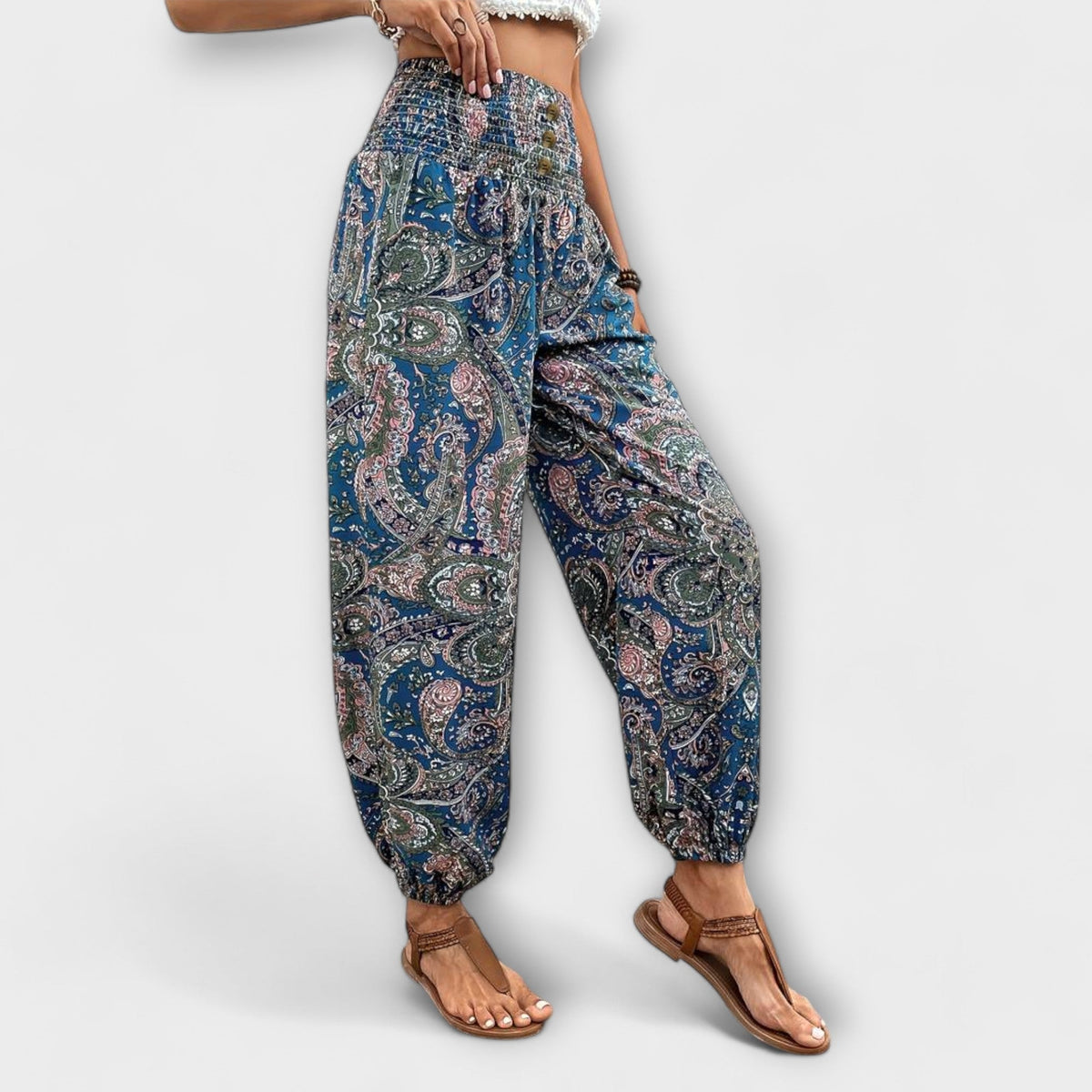 Scarlett - Pants With Ethnic Graphic – Blue | The Bellemont Sisters Australia