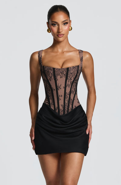 Isabella | Women's Elegant Corset Homecoming Dress – Khaki | The Bellemont Sisters Australia