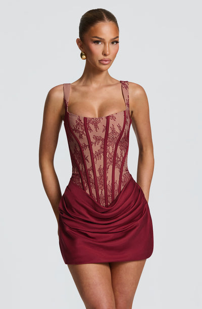 Isabella | Women's Elegant Corset Homecoming Dress – Burgundy | The Bellemont Sisters Australia