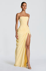 Vivienne | Elegant Draped Maxi Gown with Slit | The Bellemont Sisters Australia