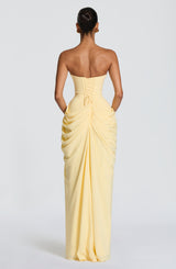 Vivienne | Elegant Draped Maxi Gown with Slit | The Bellemont Sisters Australia