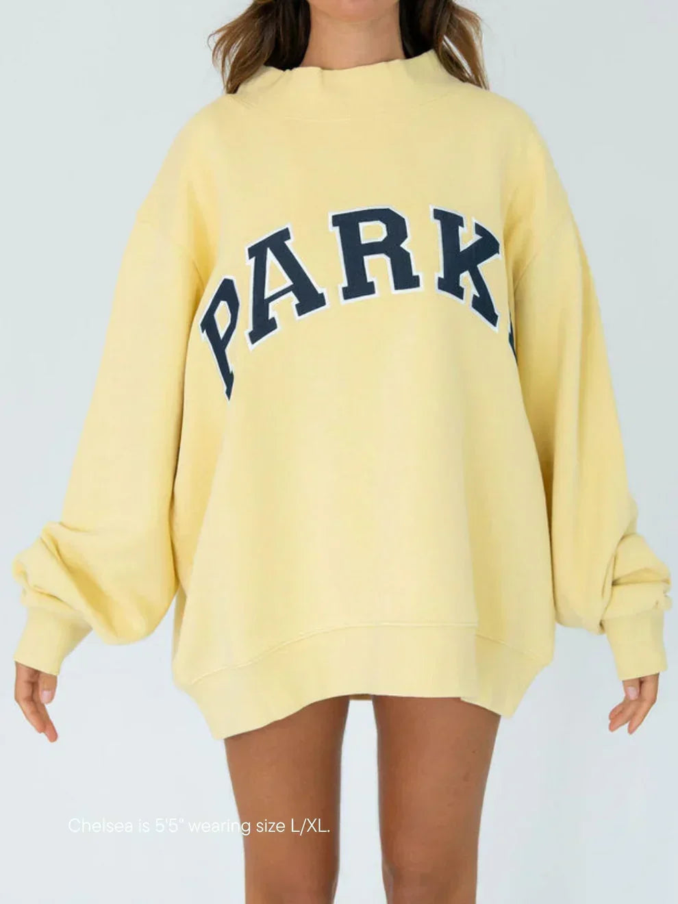 Varsity Sweatshirts and Hoodies – Pastel Yellow with Navy Letters | The Bellemont Sisters Australia