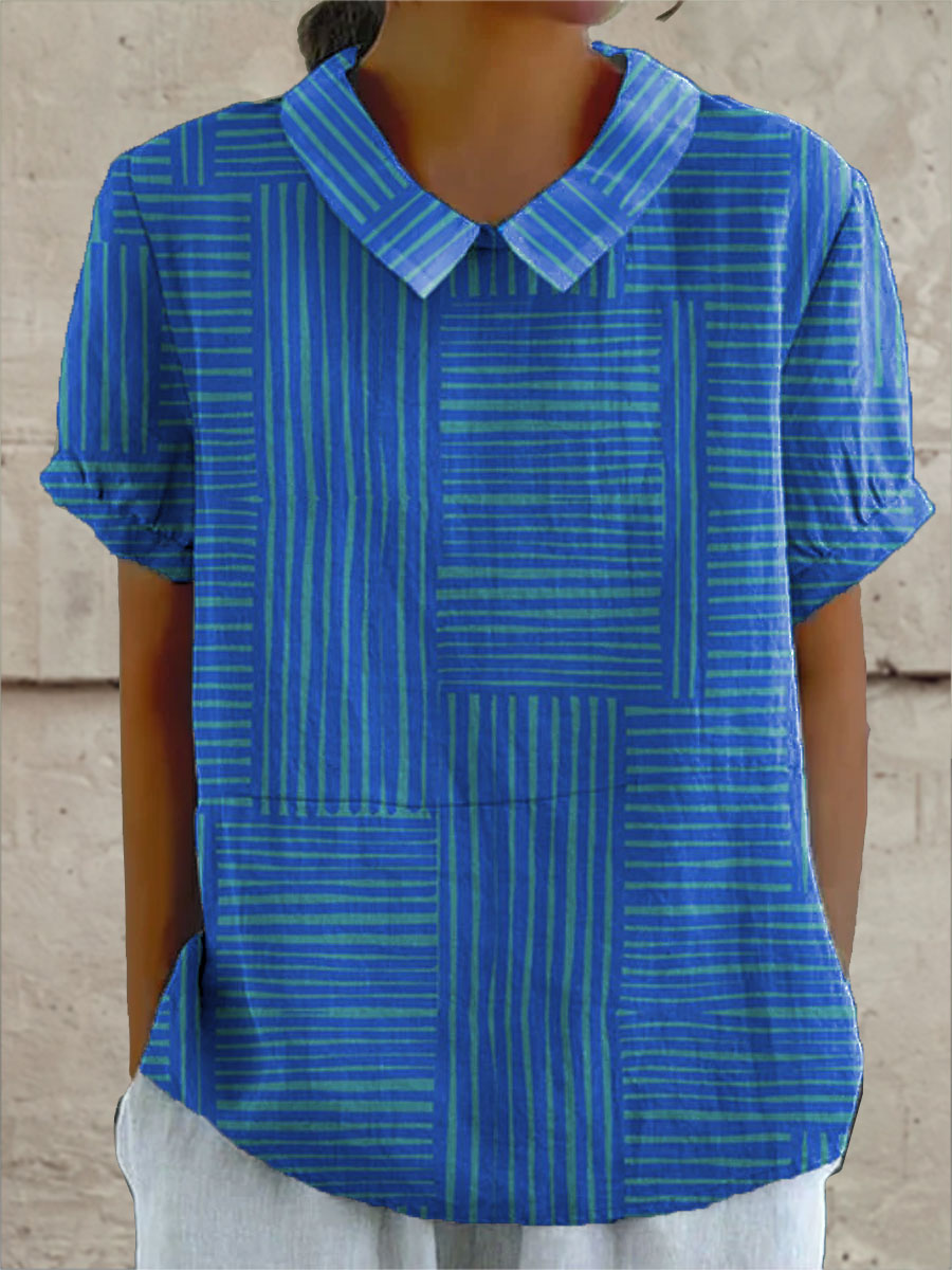 Maya | Striped Geometric Shirt – Blue | The Bellemont Sisters Australia