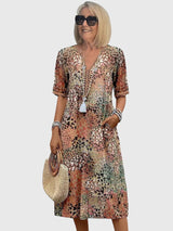 Bella | Elegant Floral Midi Dress – Sandy Beige (Almost sold out) | The Bellemont Sisters Australia