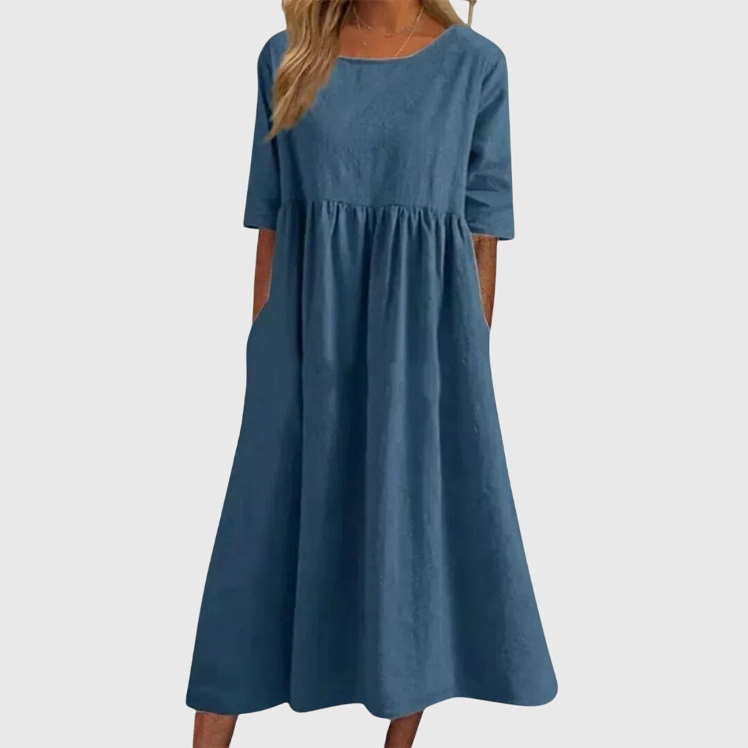 Haisley | Elegant Short-Sleeved Dress – Blue | The Bellemont Sisters Australia