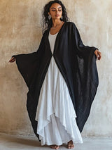 Loose And Comfortable Linen-cotton Two-piece Set: Cardigan And Sleeveless Dress – Black | The Bellemont Sisters Australia