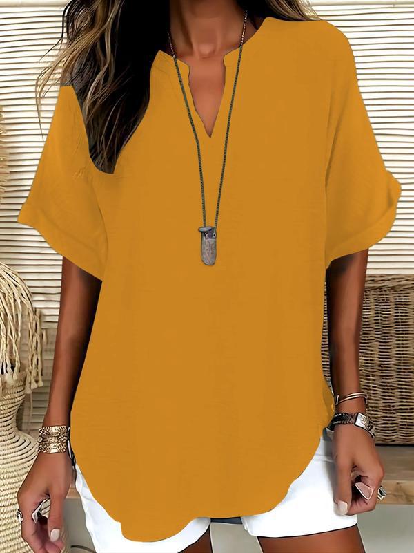 Atasia - Soft-Touch Notched-Neck Blouse – Yellow | The Bellemont Sisters Australia
