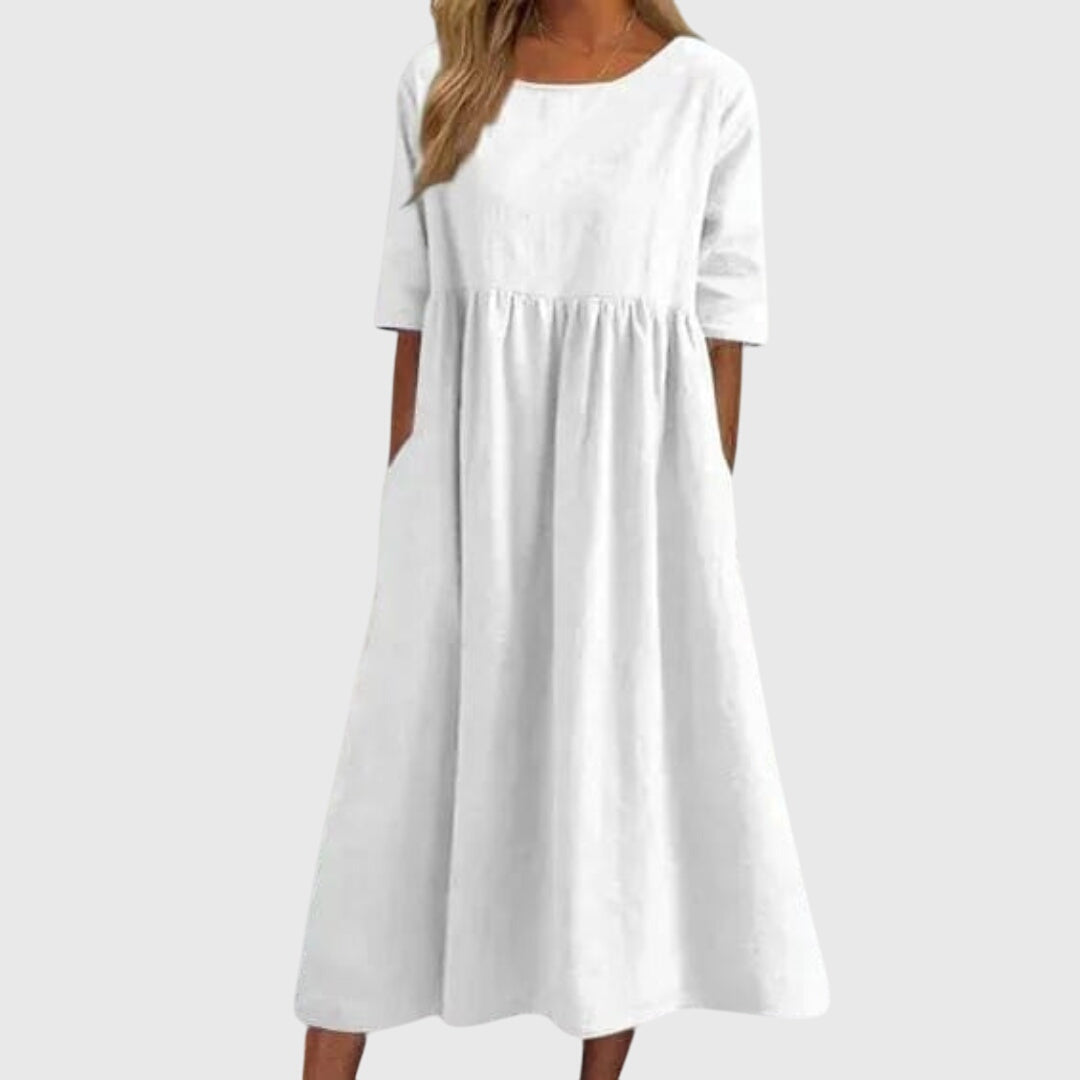 Haisley | Elegant Short-Sleeved Dress – White | The Bellemont Sisters Australia