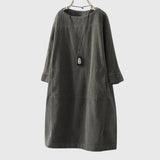 Grace | Relaxed Corduroy Midi Dress – Gray | The Bellemont Sisters Australia