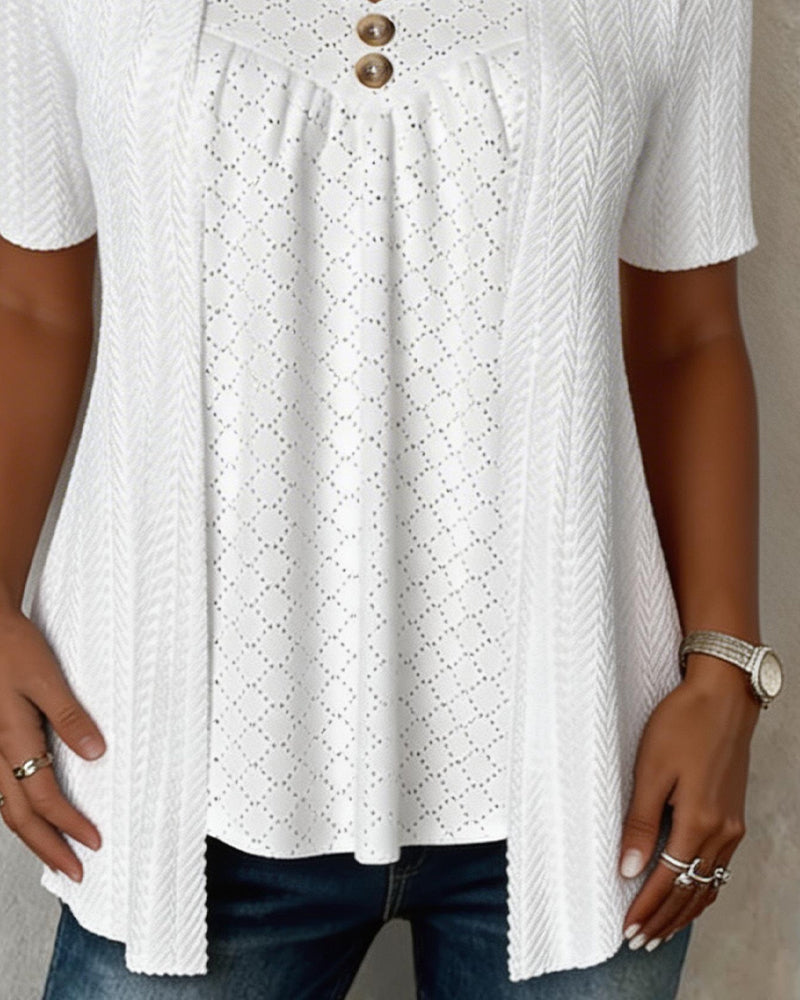 Carol | Faux Layered Square Collar Cutout Patchwork Shirt | The Bellemont Sisters Australia