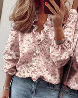 Kimberly | Women Ruffle Detail V Neck Blouse – Pink | The Bellemont Sisters Australia
