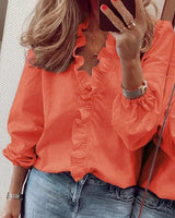 Kimberly | Women Ruffle Detail V Neck Blouse – Orange | The Bellemont Sisters Australia