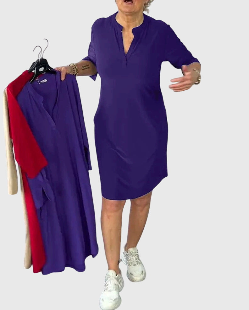Katherine | Solid V-Neck Dress – Purple | The Bellemont Sisters Australia