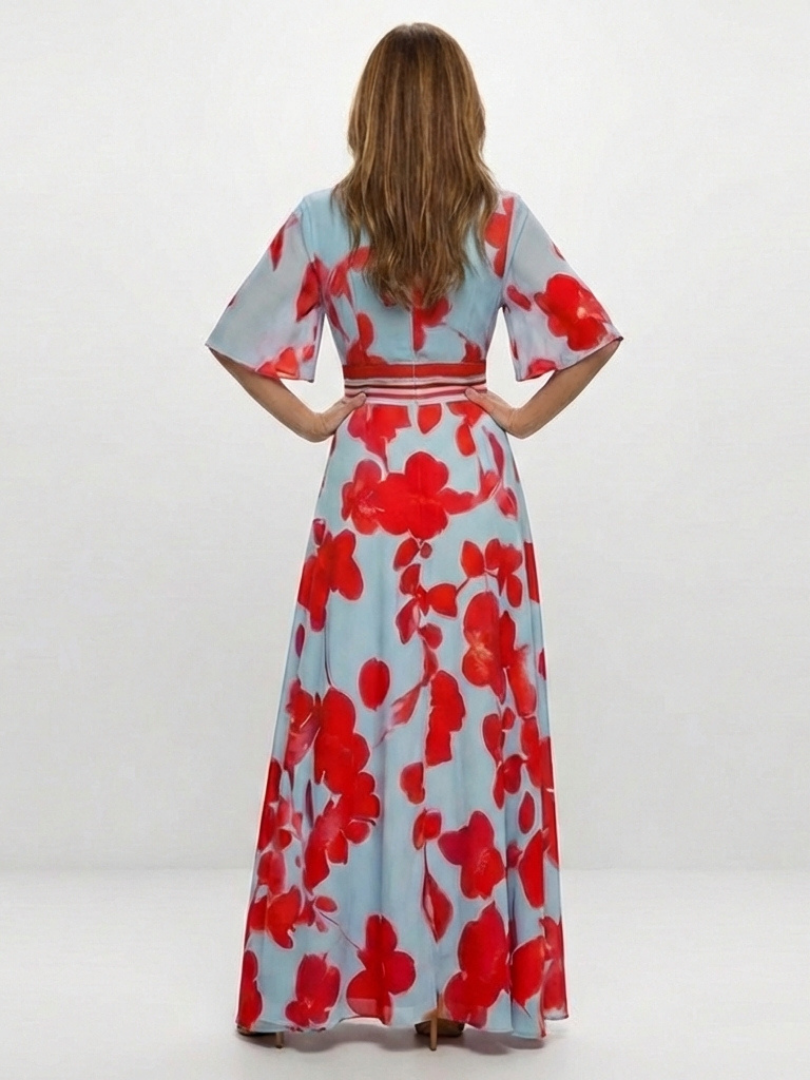 Corinne | V Neck Short Sleeve Floral Maxi Dress | The Bellemont Sisters Australia