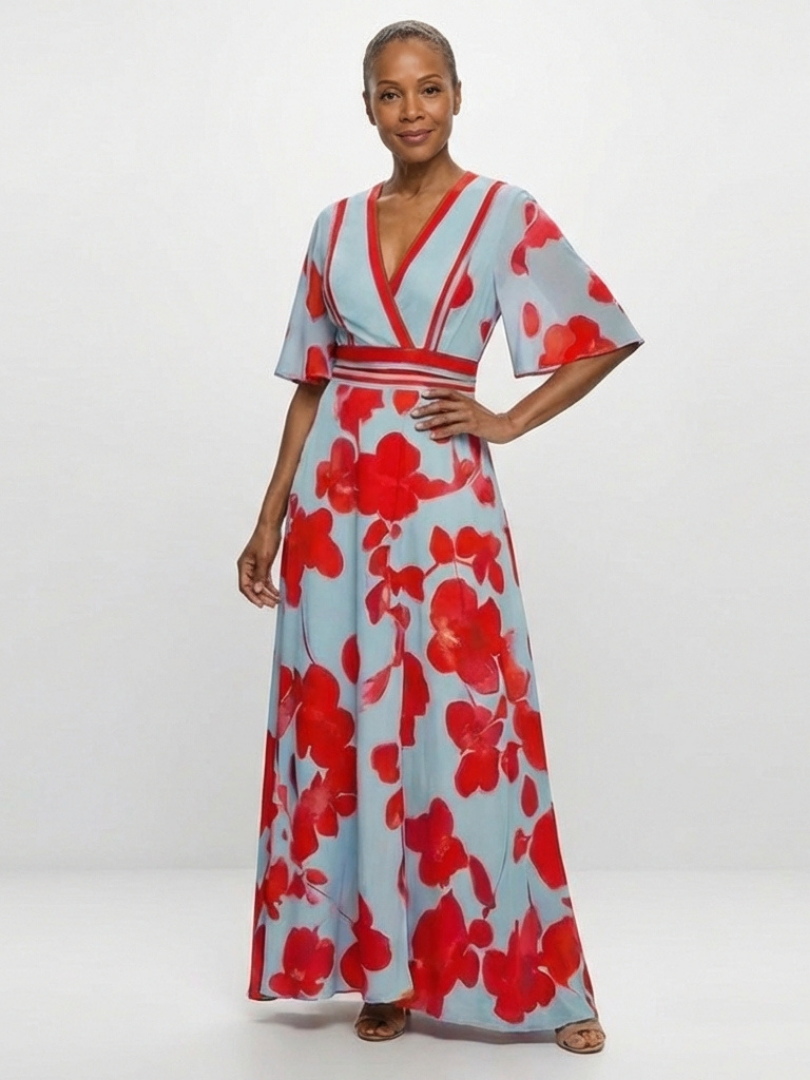 Corinne | V Neck Short Sleeve Floral Maxi Dress | The Bellemont Sisters Australia
