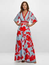 Corinne | V Neck Short Sleeve Floral Maxi Dress – Floral | The Bellemont Sisters Australia