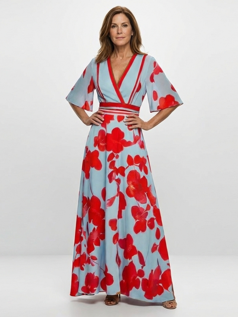 Corinne | V Neck Short Sleeve Floral Maxi Dress – Floral | The Bellemont Sisters Australia