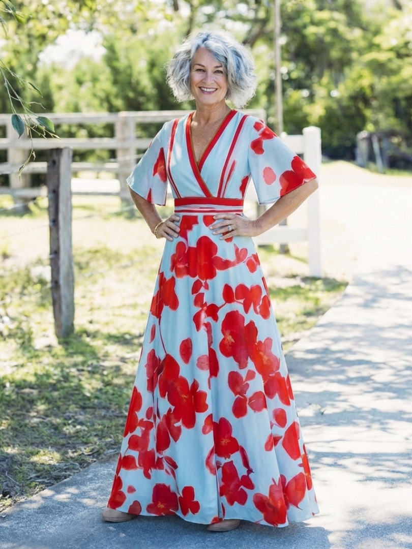 Corinne | V Neck Short Sleeve Floral Maxi Dress | The Bellemont Sisters Australia