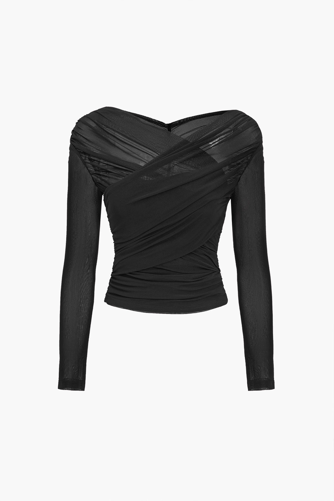 Michelle | Women Ruched Mesh Long Sleeve Top – Black | The Bellemont Sisters Australia