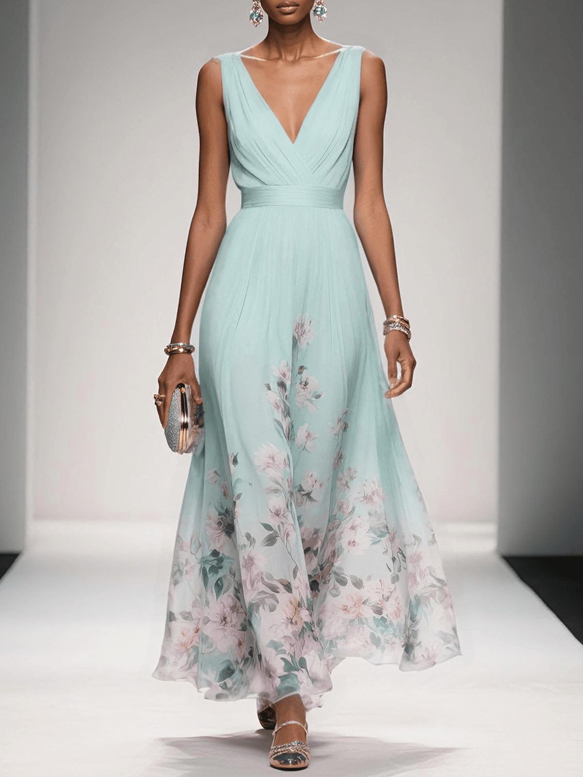 Isabella | Women's Floral Print Wedding Guest Dress – Light Green | The Bellemont Sisters Australia