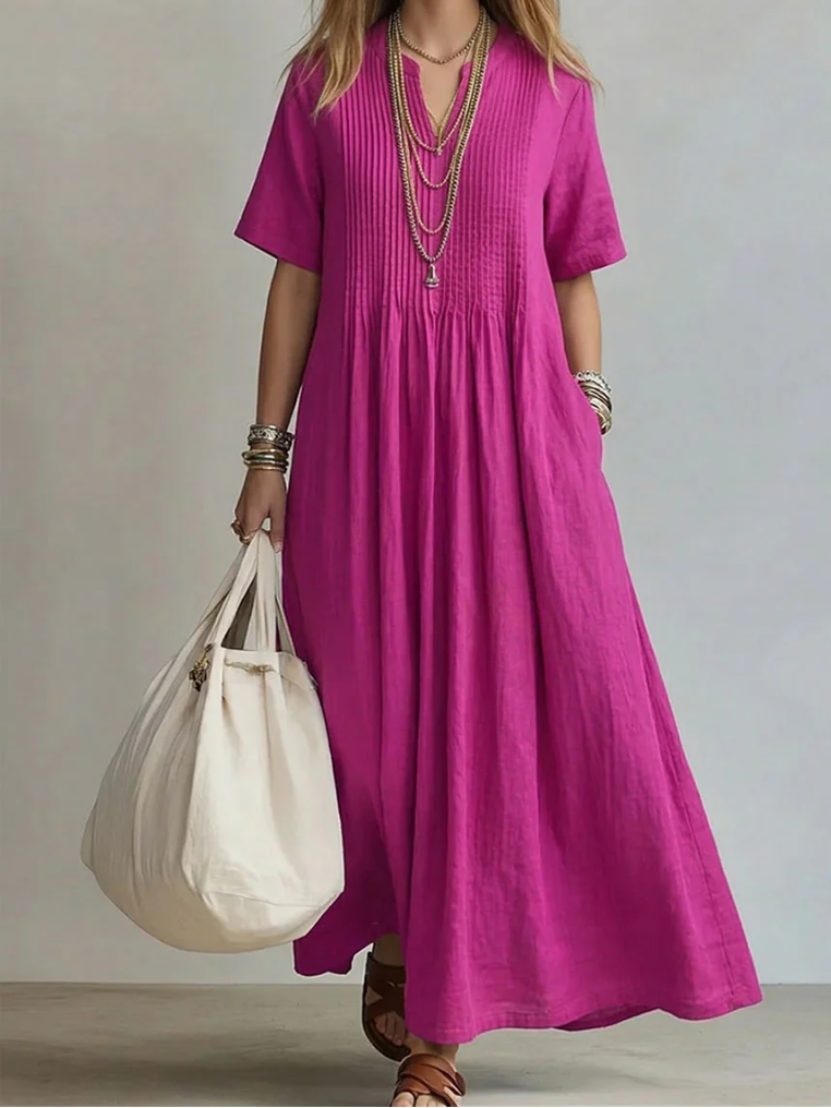 Noor | Elegant Flowing Pleated Dress – Pink | The Bellemont Sisters Australia